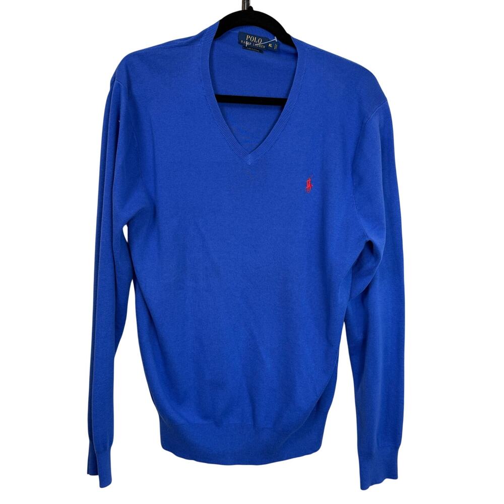 Polo Ralph Lauren Men’s XL Blue V-Neck Pima Cotton Slim Fit Sweater